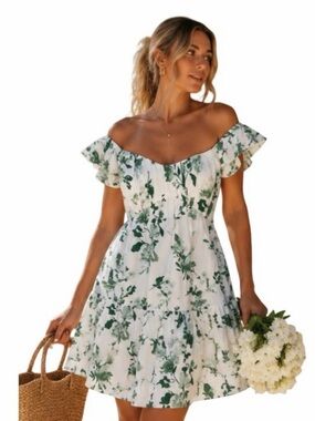 Abercrombie & Fitch Flutter Mini Dress in Floral Green, size Large Tall NEW